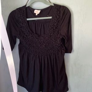Black 1/2 sleeve top with smocked bodice